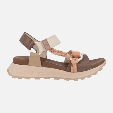 Sports leather sandals with velcro closure