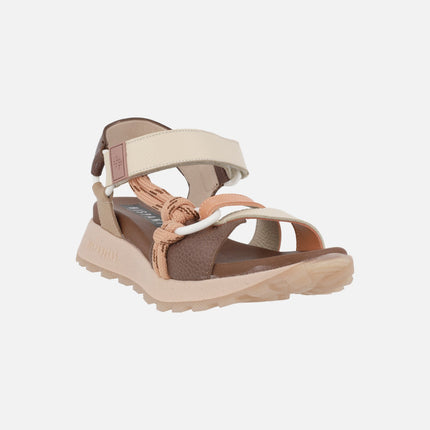 Sports leather sandals with velcro closure