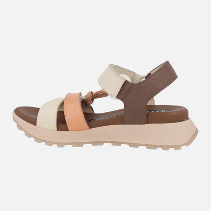 Sports leather sandals with velcro closure