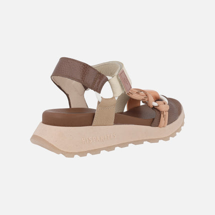 Sports leather sandals with velcro closure