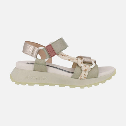 Sports leather sandals with velcro closure