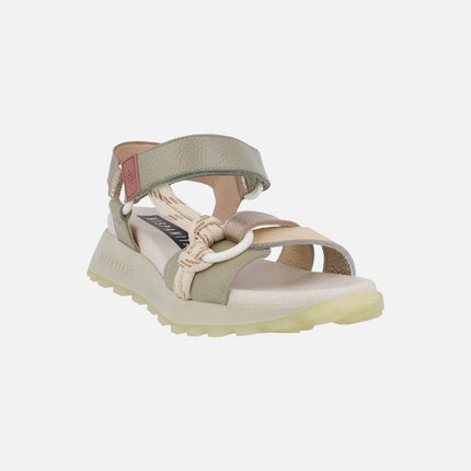 Sports leather sandals with velcro closure