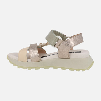 Sports leather sandals with velcro closure