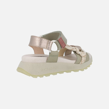 Sports leather sandals with velcro closure
