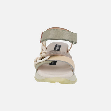 Sports leather sandals with velcro closure