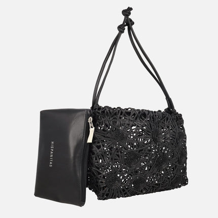 Bolsos para hombro en cordela negro con neceser interior
