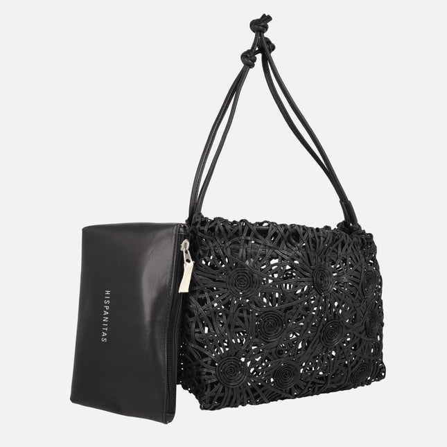 String shoulder bags in Black with interior toiletry bag