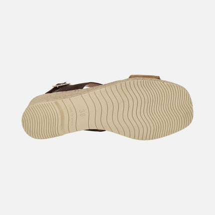Brown combi suede sandals with wedge imitating raffia