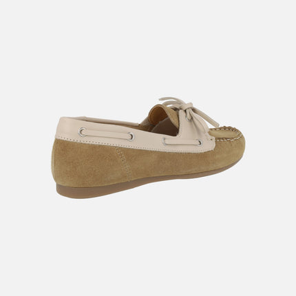 Suede and leather boating shoes with lace closure