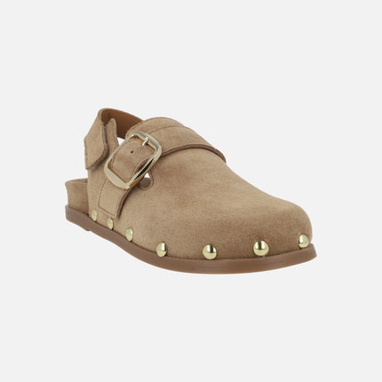 Zuecos de serraje Alive con tira al talón con velcro