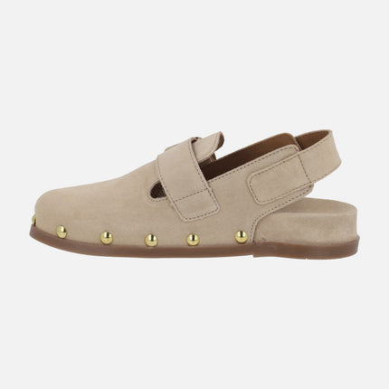 Zuecos de serraje Alive con tira al talón con velcro