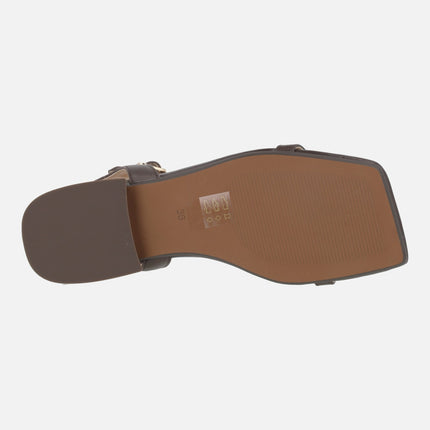 Sandalias marrones de piel Saint Tropez con adornos circulares dorados