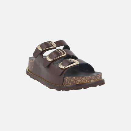 Sandalias de piel con plataforma y tres hebillas ALI-260