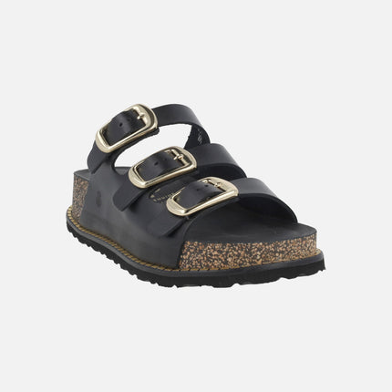 Sandalias de piel con plataforma y tres hebillas ALI-260