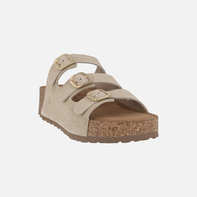 Sandalias de serraje con plataforma y tres hebillas WIWI-263