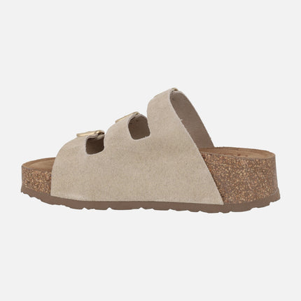 Sandalias de serraje con plataforma y tres hebillas WIWI-263