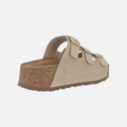 Sandalias de serraje con plataforma y tres hebillas WIWI-263