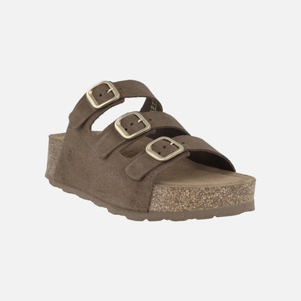 Sandalias de serraje con plataforma y tres hebillas WIWI-263