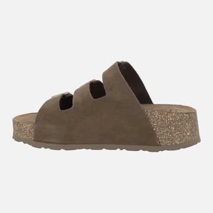 Sandalias de serraje con plataforma y tres hebillas WIWI-263