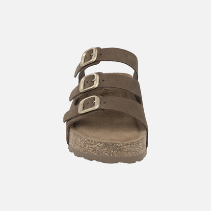 Sandalias de serraje con plataforma y tres hebillas WIWI-263