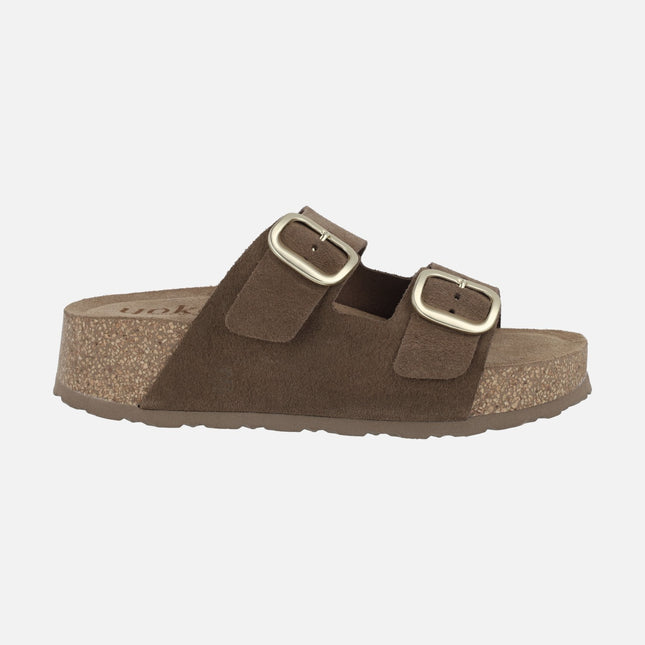 Sandalias de plataforma WIWI-003 en serraje con dos hebillas