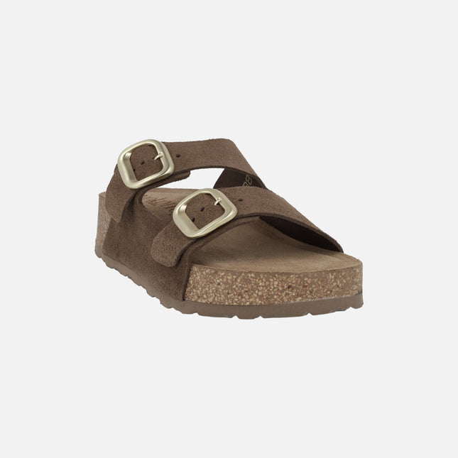 Sandalias de plataforma WIWI-003 en serraje con dos hebillas