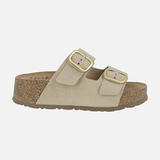 Sandalias de plataforma WIWI-003 en serraje con dos hebillas