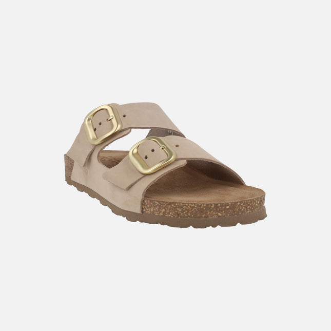 Sandalias planas de piel nobuck con hebillas Jerba 700
