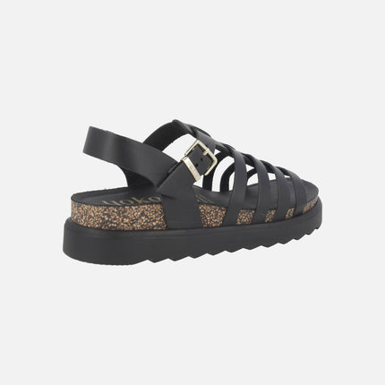 Sandalias negras de piel Tunez-107 Negro