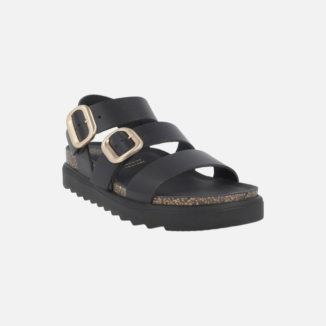 Sandalias negras de piel con hebillas doradas Tunez 127