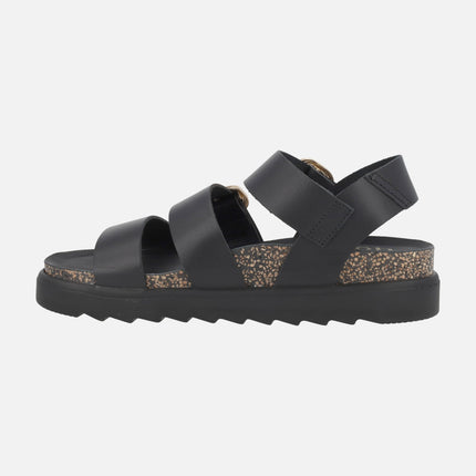 Sandalias negras de piel con hebillas doradas Tunez 127