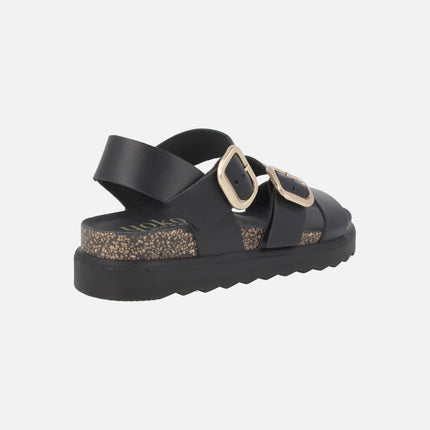 Sandalias negras de piel con hebillas doradas Tunez 127