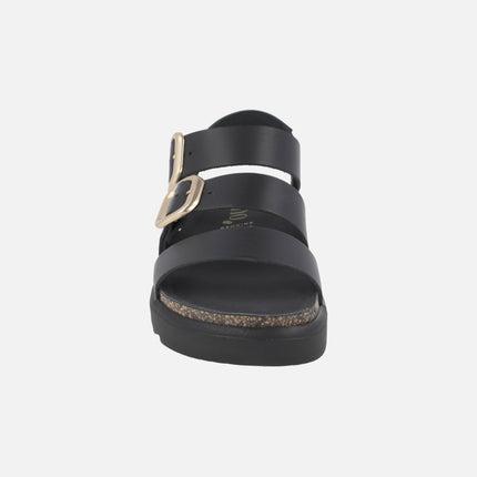 Sandalias negras de piel con hebillas doradas Tunez 127