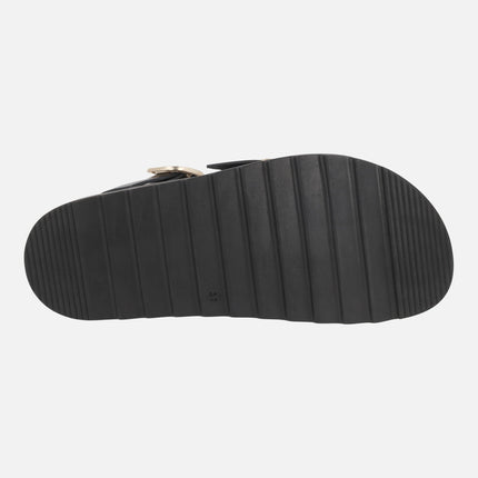 Sandalias negras de piel con hebillas doradas Tunez 127