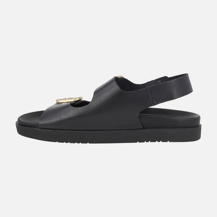 Sandalias negras de piel con 3 hebillas doradas Morena 253
