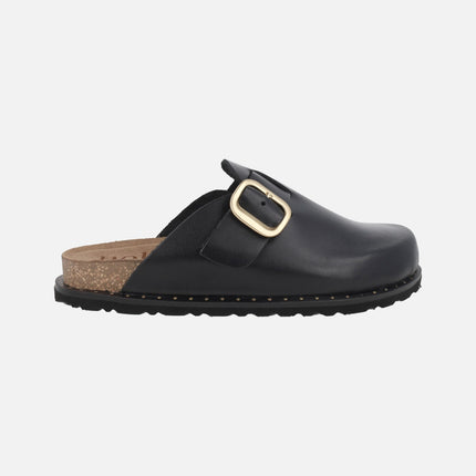 Leather clogs with gold buckle Bolus-599