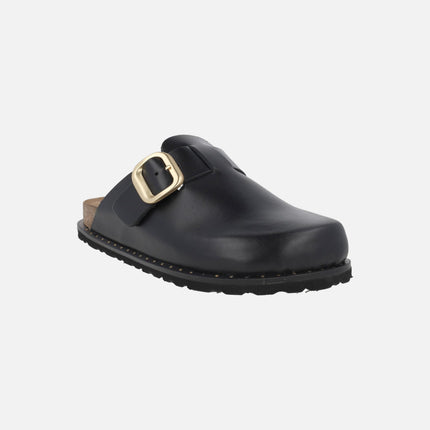 Leather clogs with gold buckle Bolus-599