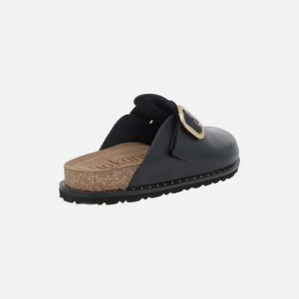 Leather clogs with gold buckle Bolus-599