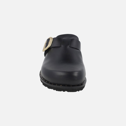 Leather clogs with gold buckle Bolus-599