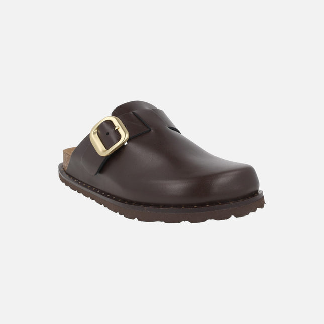 Leather clogs with gold buckle Bolus-599
