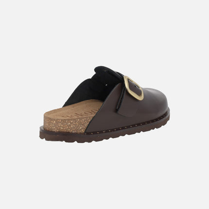 Leather clogs with gold buckle Bolus-599