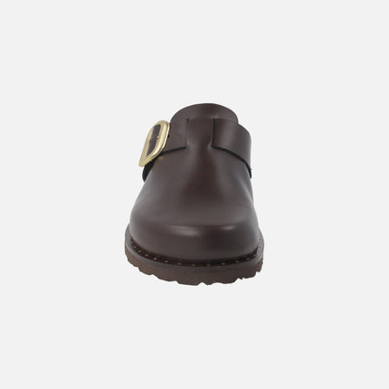 Leather clogs with gold buckle Bolus-599