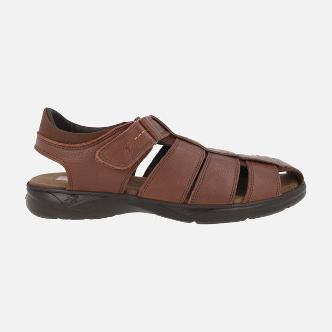 Brown leather sandals for men with velcro closure Dozer