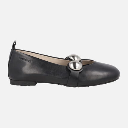 Black leather Lulu 04 ballerinas with studded strip on the instep
