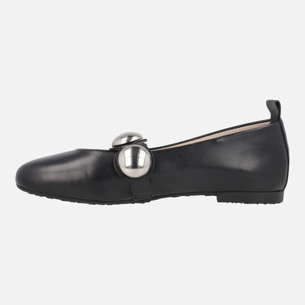 Black leather Lulu 04 ballerinas with studded strip on the instep