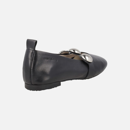 Black leather Lulu 04 ballerinas with studded strip on the instep