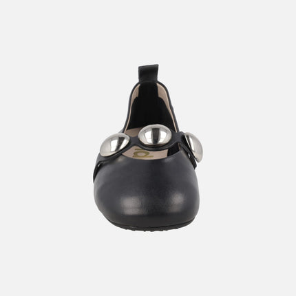 Black leather Lulu 04 ballerinas with studded strip on the instep