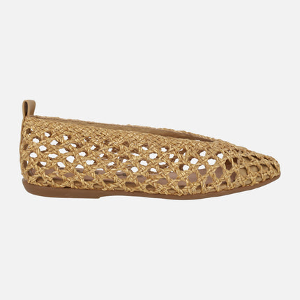 Braided raffia effect ballet flats Bow 05