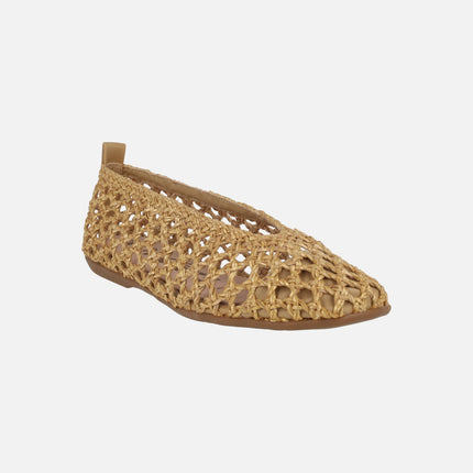 Braided raffia effect ballet flats Bow 05