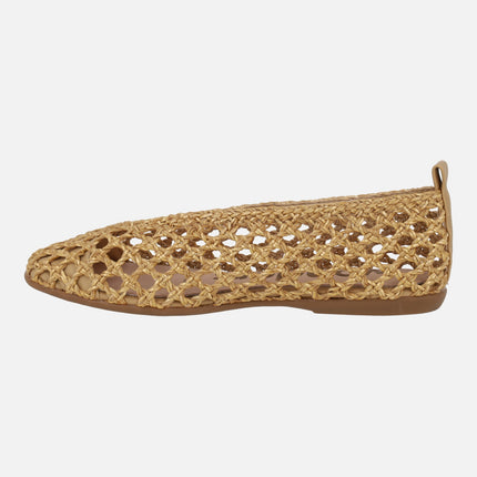 Braided raffia effect ballet flats Bow 05